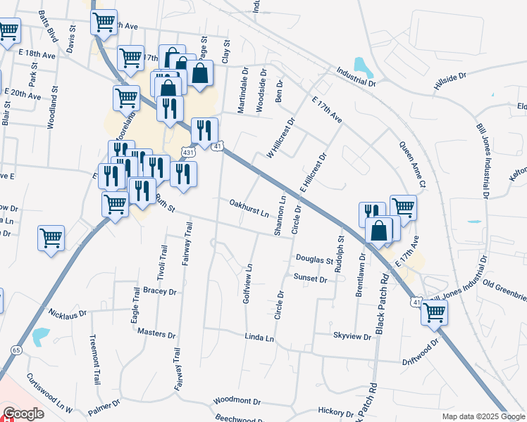 map of restaurants, bars, coffee shops, grocery stores, and more near 2305 Oakhurst Lane in Springfield
