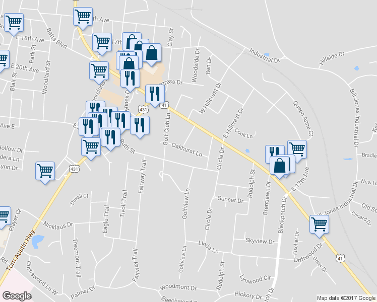 map of restaurants, bars, coffee shops, grocery stores, and more near 2305 Oakhurst Lane in Springfield