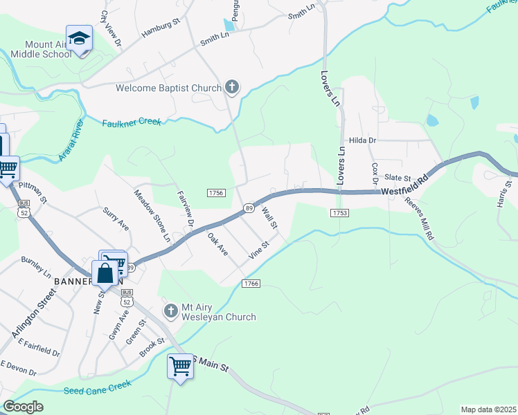 map of restaurants, bars, coffee shops, grocery stores, and more near 127 Broadway Avenue in Mount Airy