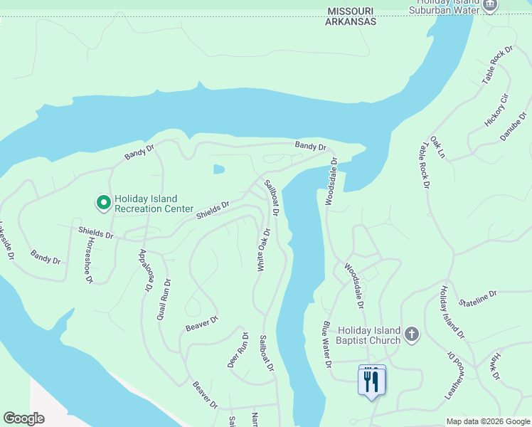 map of restaurants, bars, coffee shops, grocery stores, and more near 59 Oak Point Drive in Holiday Island