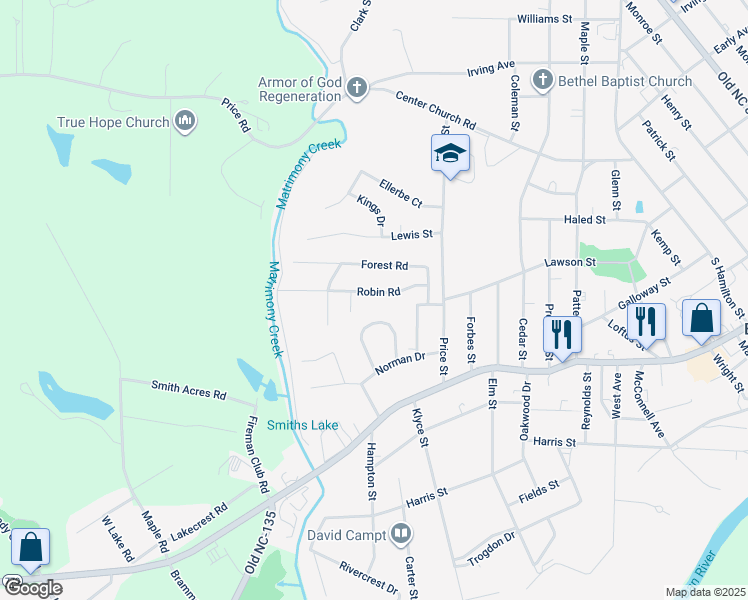 map of restaurants, bars, coffee shops, grocery stores, and more near 1228 Robin Road in Eden
