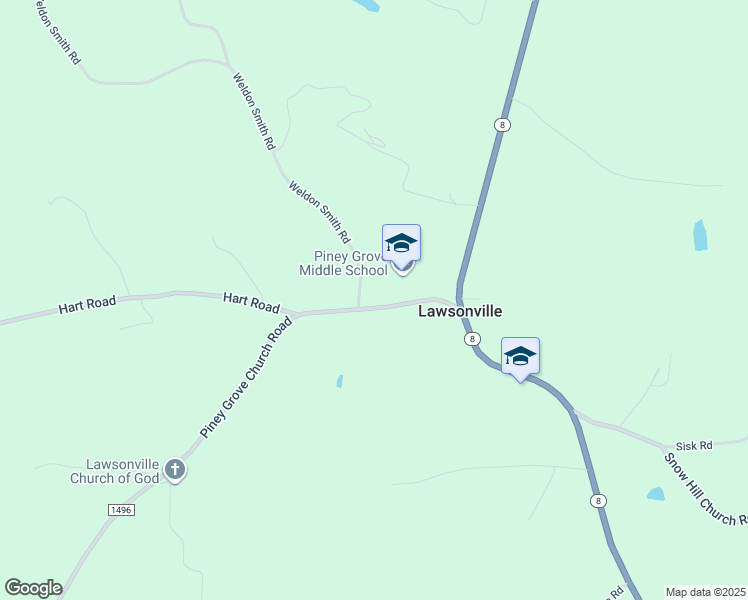 map of restaurants, bars, coffee shops, grocery stores, and more near 3378 Piney Grove Church Road in Lawsonville