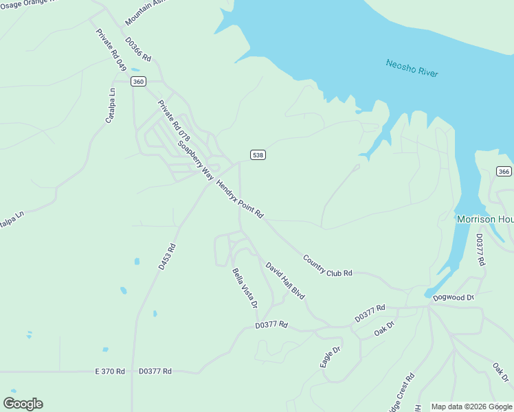 map of restaurants, bars, coffee shops, grocery stores, and more near 543 Hendryx Point Road in Eucha