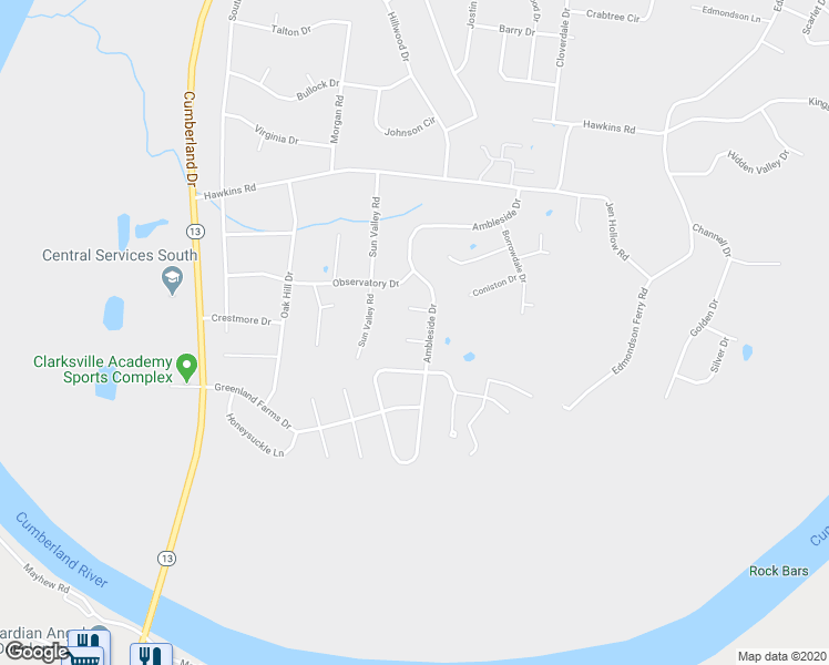 map of restaurants, bars, coffee shops, grocery stores, and more near 147 Keswick Court in Clarksville