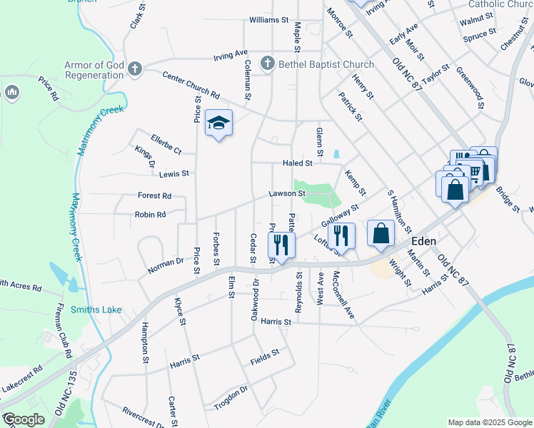 map of restaurants, bars, coffee shops, grocery stores, and more near 1016 Lawson Street in Eden