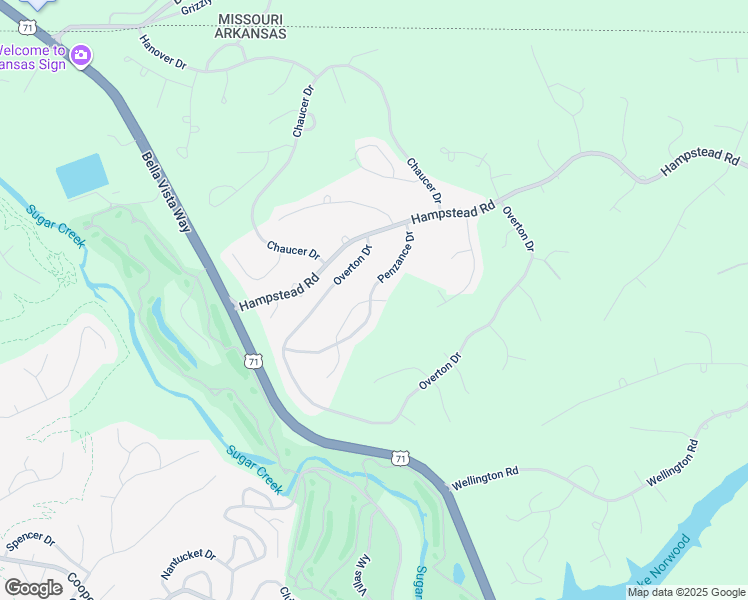 map of restaurants, bars, coffee shops, grocery stores, and more near 17 Penzance Drive in Bella Vista