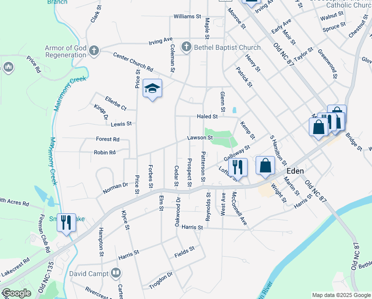 map of restaurants, bars, coffee shops, grocery stores, and more near 613 Prospect Street in Eden