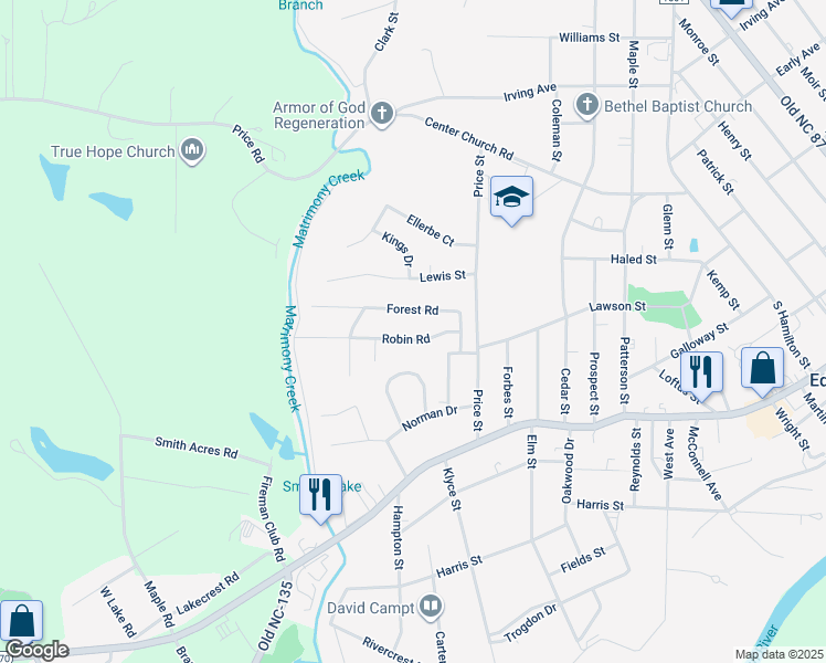 map of restaurants, bars, coffee shops, grocery stores, and more near 1223 Robin Road in Eden