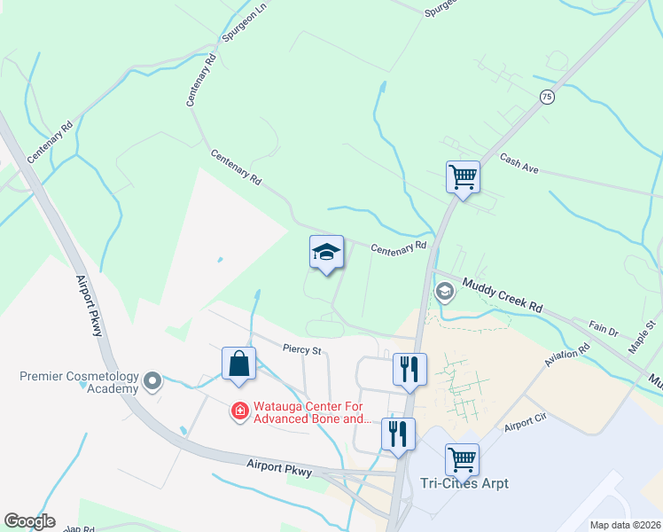 map of restaurants, bars, coffee shops, grocery stores, and more near 2348 Tennessee 75 in Blountville