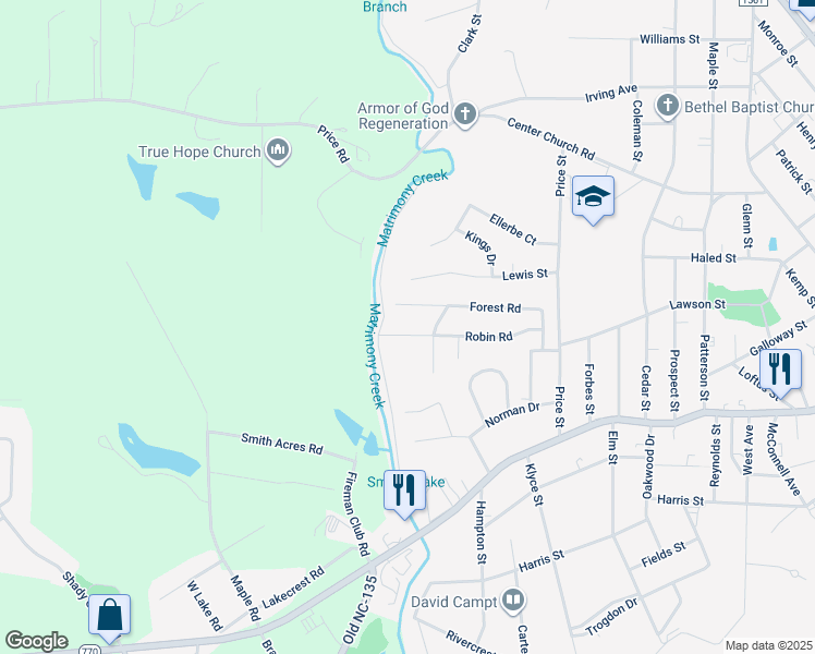 map of restaurants, bars, coffee shops, grocery stores, and more near 1311 Robin Road in Eden