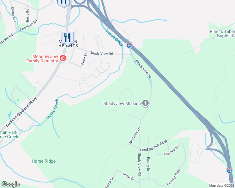 map of restaurants, bars, coffee shops, grocery stores, and more near 244 Timberland Circle in Kingsport