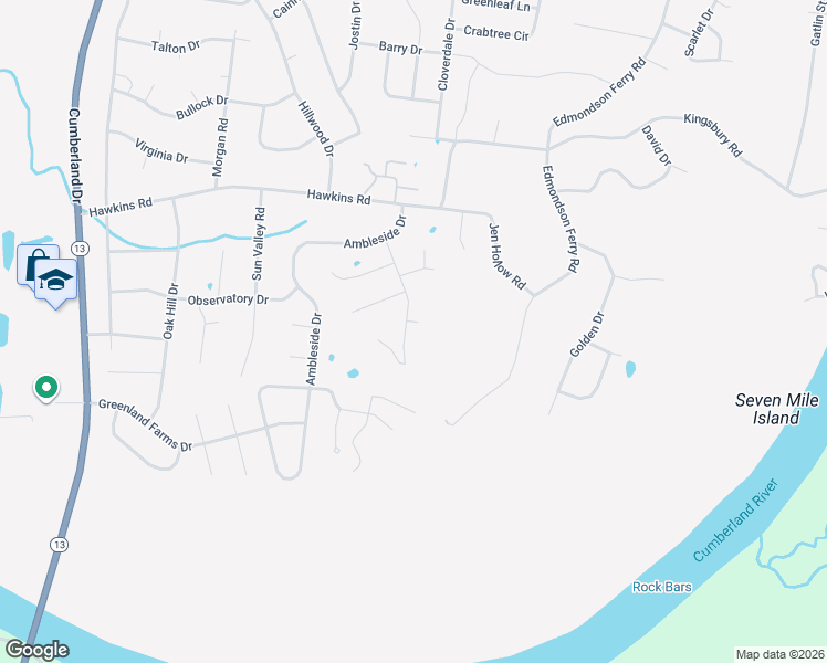 map of restaurants, bars, coffee shops, grocery stores, and more near 1379 Borrowdale Drive in Clarksville