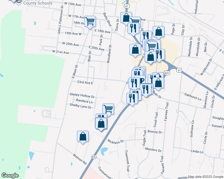 map of restaurants, bars, coffee shops, grocery stores, and more near 415 East 22nd Avenue in Springfield