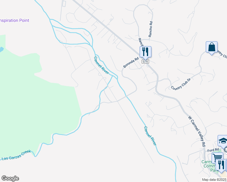 map of restaurants, bars, coffee shops, grocery stores, and more near 9 West Garzas Road in Carmel Valley