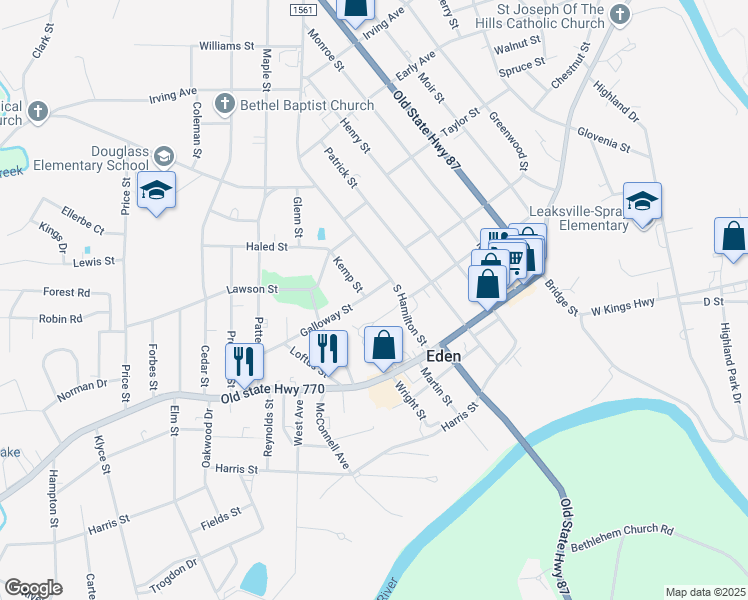 map of restaurants, bars, coffee shops, grocery stores, and more near 910 Galloway Street in Eden