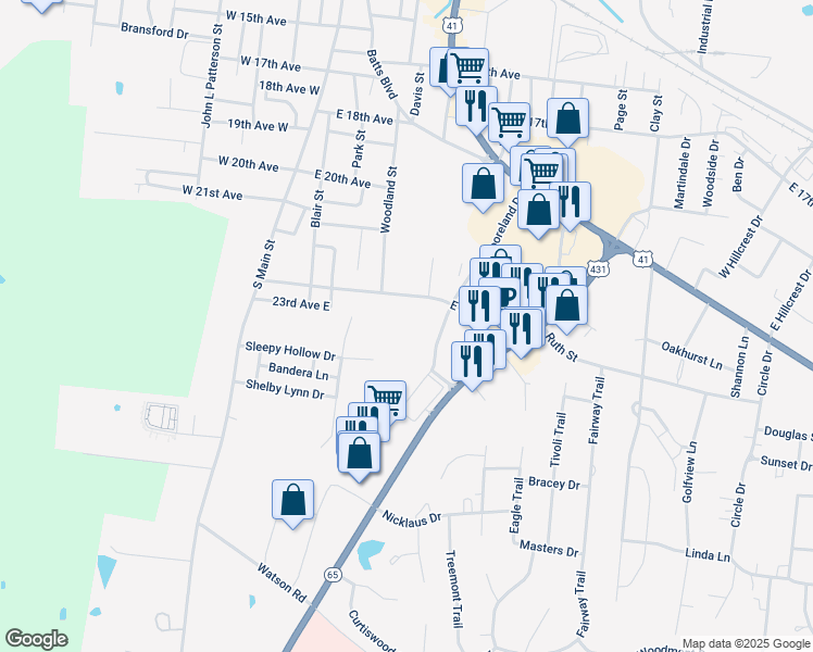 map of restaurants, bars, coffee shops, grocery stores, and more near 415 East 22nd Avenue in Springfield