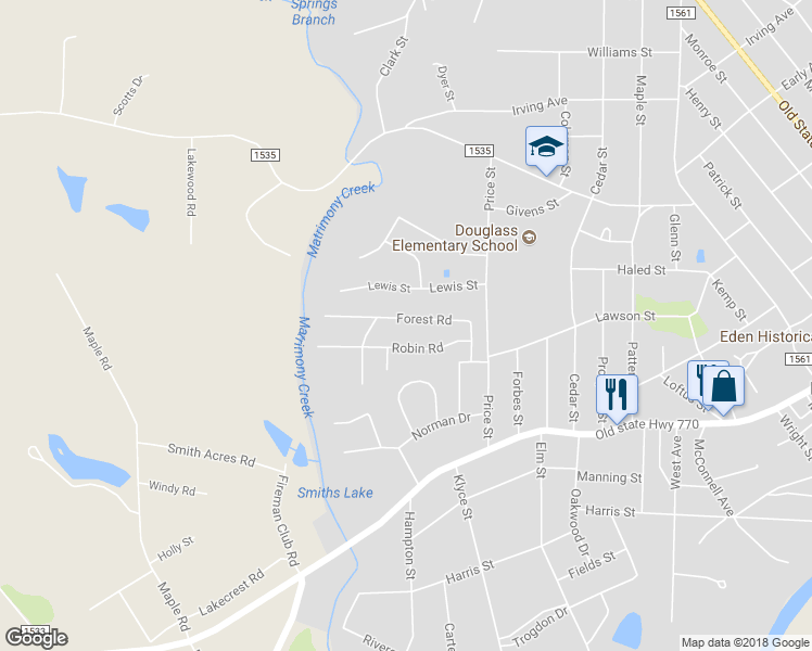 map of restaurants, bars, coffee shops, grocery stores, and more near 1230 Forest Road in Eden