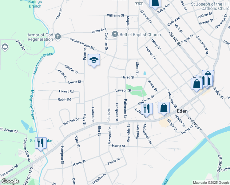 map of restaurants, bars, coffee shops, grocery stores, and more near 1016 Lawson Street in Eden