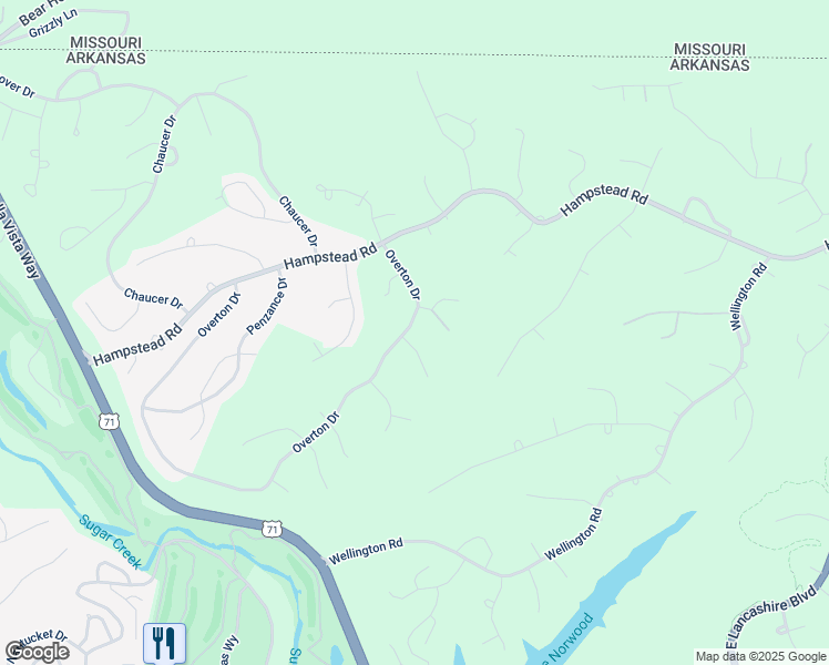 map of restaurants, bars, coffee shops, grocery stores, and more near 1 Ellesmere Lane in Bella Vista
