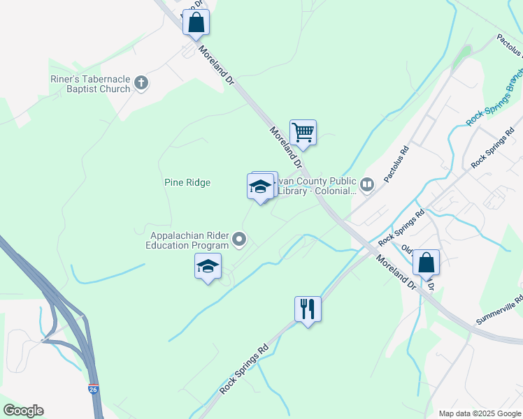 map of restaurants, bars, coffee shops, grocery stores, and more near 1236 Moreland Drive in Kingsport