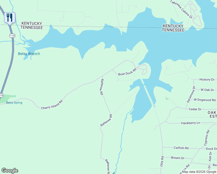 map of restaurants, bars, coffee shops, grocery stores, and more near 1640 Ratteree Road in Buchanan