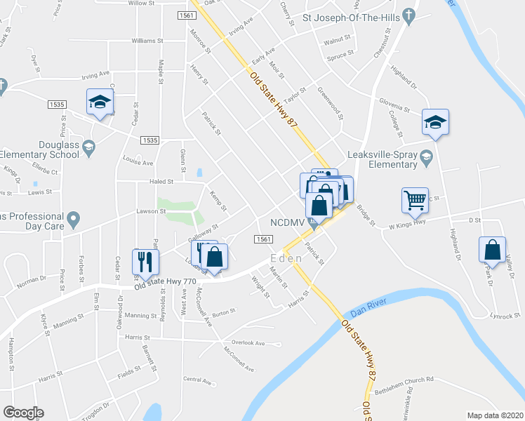 map of restaurants, bars, coffee shops, grocery stores, and more near 823 Jay Street in Eden
