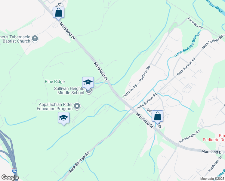 map of restaurants, bars, coffee shops, grocery stores, and more near 1238 Moreland Drive in Kingsport