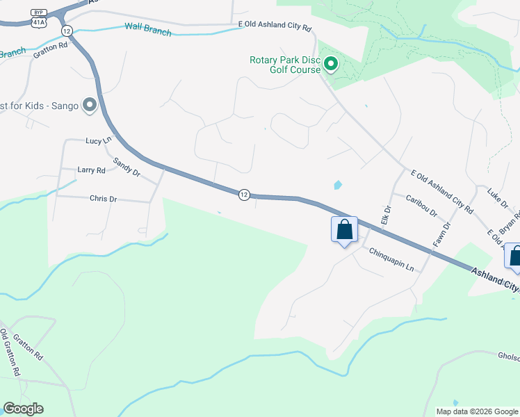 map of restaurants, bars, coffee shops, grocery stores, and more near 2610 Ashland City Road in Clarksville