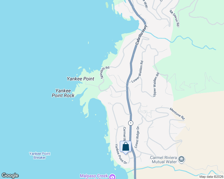 map of restaurants, bars, coffee shops, grocery stores, and more near 180 Spindrift Road in Carmel-by-the-Sea