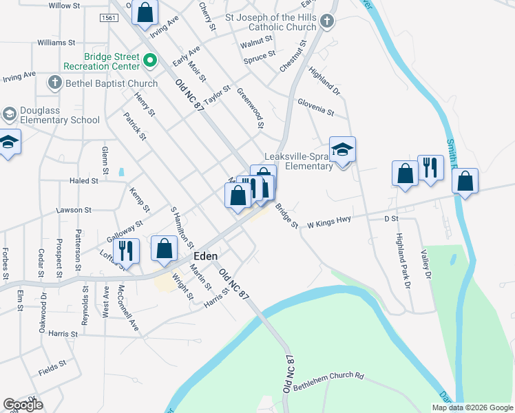 map of restaurants, bars, coffee shops, grocery stores, and more near 647 Washington Street in Eden