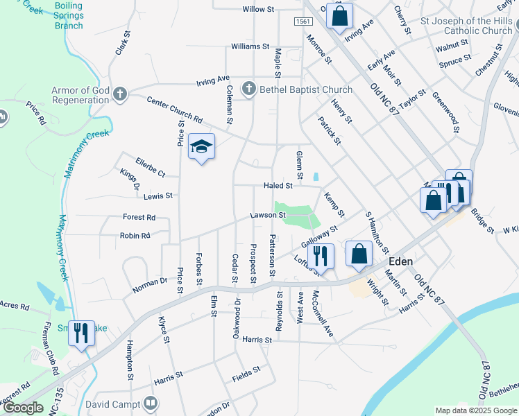 map of restaurants, bars, coffee shops, grocery stores, and more near 516 Prospect Street in Eden