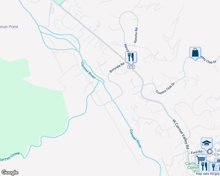 map of restaurants, bars, coffee shops, grocery stores, and more near 59 Boronda Road in Carmel Valley