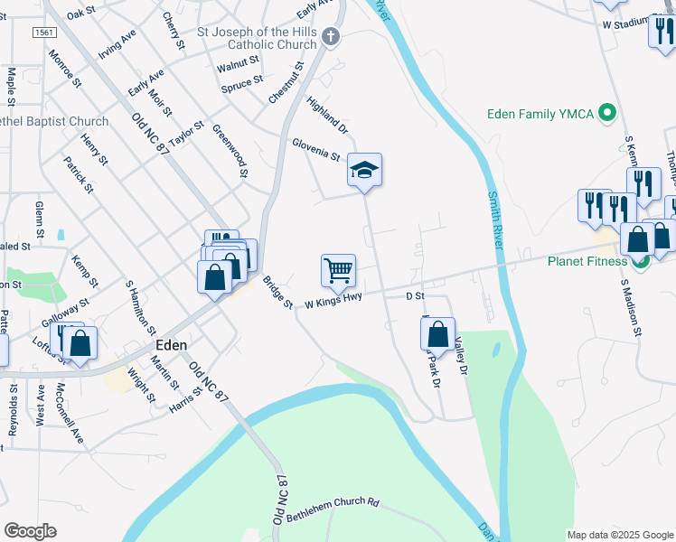 map of restaurants, bars, coffee shops, grocery stores, and more near 524 C Street in Eden
