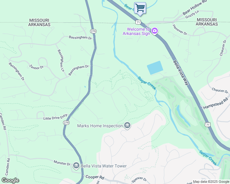 map of restaurants, bars, coffee shops, grocery stores, and more near 39 Cambria Drive in Bella Vista