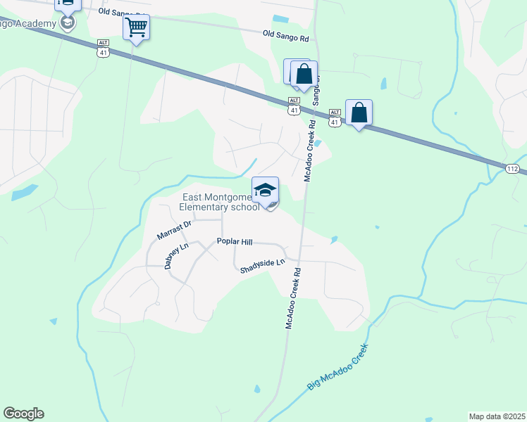 map of restaurants, bars, coffee shops, grocery stores, and more near 230 McAdoo Creek Road in Clarksville