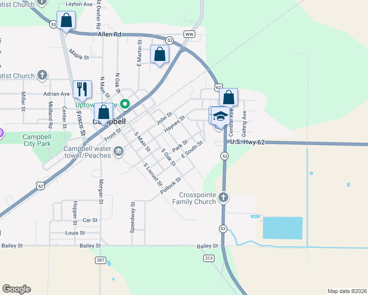 map of restaurants, bars, coffee shops, grocery stores, and more near 500-698 Franklin Avenue in Campbell