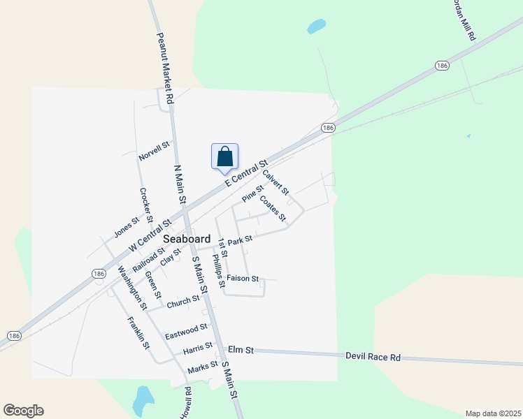 map of restaurants, bars, coffee shops, grocery stores, and more near 410 Broadnax Street in Seaboard