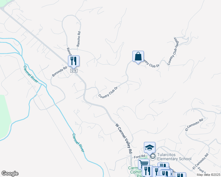 map of restaurants, bars, coffee shops, grocery stores, and more near 150 Terrace Way in Carmel Valley