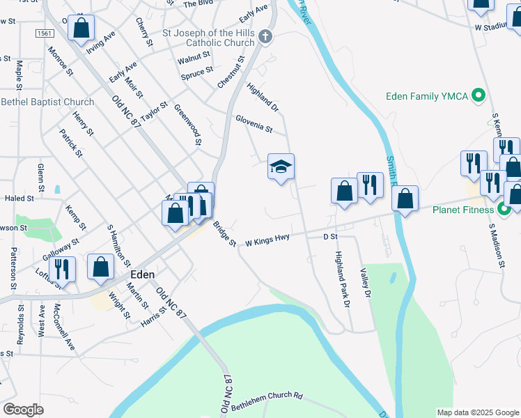 map of restaurants, bars, coffee shops, grocery stores, and more near 524 C Street in Eden