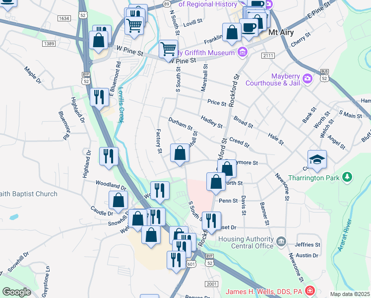 map of restaurants, bars, coffee shops, grocery stores, and more near 717 Marshall Street in Mount Airy
