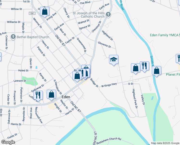 map of restaurants, bars, coffee shops, grocery stores, and more near in Eden
