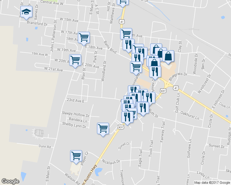 map of restaurants, bars, coffee shops, grocery stores, and more near 2119 Mockingbird Lane in Springfield