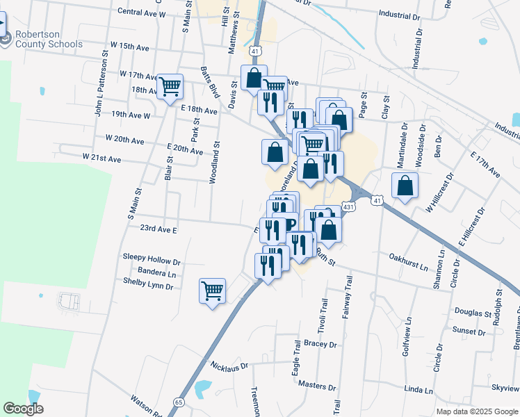 map of restaurants, bars, coffee shops, grocery stores, and more near 101 Mooreland Drive in Springfield