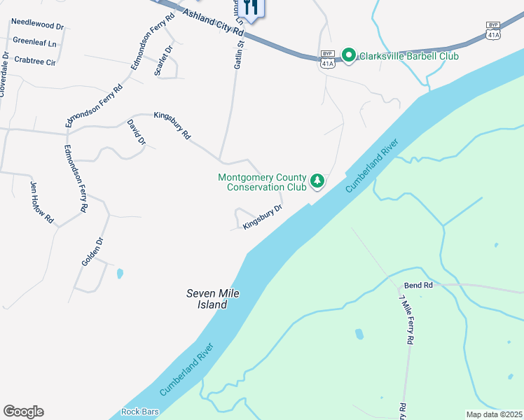 map of restaurants, bars, coffee shops, grocery stores, and more near 920 Kingsbury Drive in Clarksville