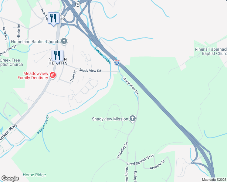 map of restaurants, bars, coffee shops, grocery stores, and more near 240 Timberland Circle in Kingsport