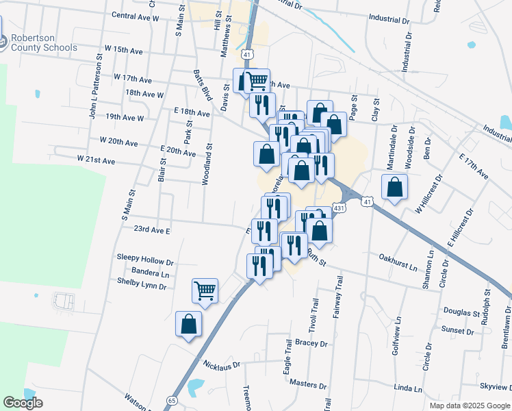 map of restaurants, bars, coffee shops, grocery stores, and more near 101 Mooreland Drive in Springfield