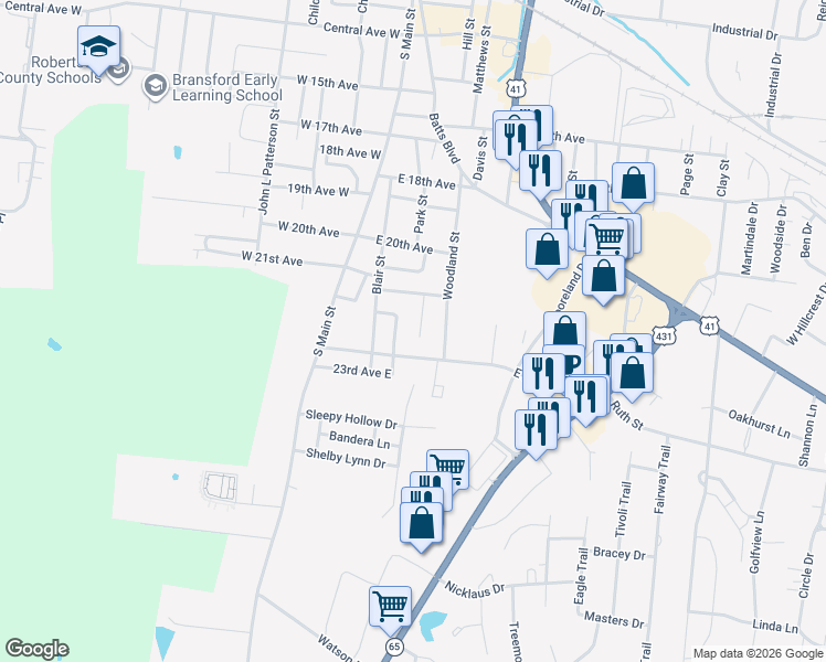 map of restaurants, bars, coffee shops, grocery stores, and more near 2117 Carter Street in Springfield