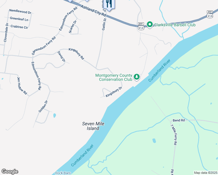 map of restaurants, bars, coffee shops, grocery stores, and more near 920 Kingsbury Drive in Clarksville