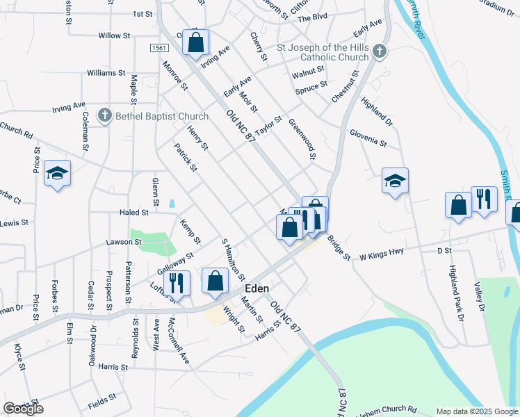map of restaurants, bars, coffee shops, grocery stores, and more near 558 Henry Street in Eden
