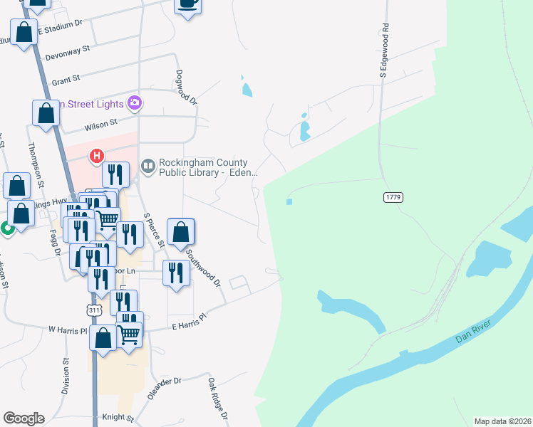 map of restaurants, bars, coffee shops, grocery stores, and more near 532 Briarwood Drive in Eden